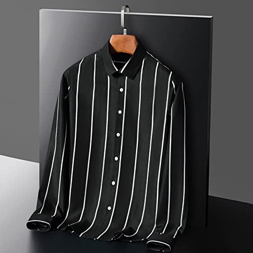 Летни мъжки ризи за мъже, мъжки модни и ежедневни проста корея тънък риза райе с ревера и дълъг ръкав, мъжки топ