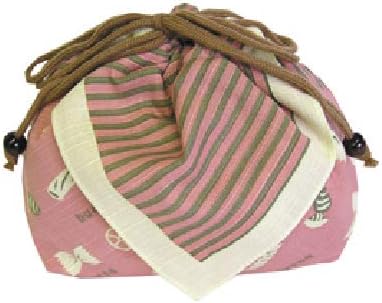 Японски Сладко Носна кърпичка Фуросики и чанта Bento Кинчаку от Памучен плат За опаковане на подаръци, Ръчно изработени в Киото, Сувенир (25x15x8,5 см, Паста розов цвят)