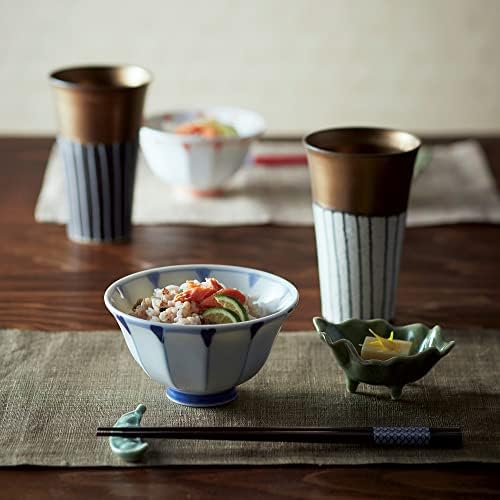 Японската модерна чаша за чай KIKYOUYA, керамични кафеена чаша в изящна кутия за подарък, произведено в Япония комплект от 2 броя (вертикалната лента)