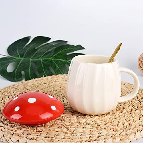 Чаша с гъби XinHuiGY, Скъпа Кафеена Чаша с капак и лъжица във формата на Цвете, една Чаена чаша с гъби в кавайном стил, 250 мл/8 грама, Забавна