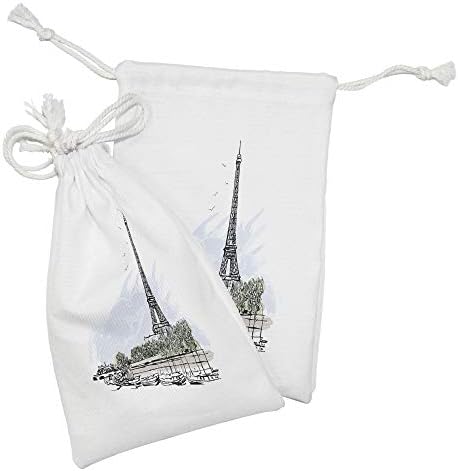 Текстилен Калъф Ambesonne Paris, Комплект от 2 теми, Илюстрация за Архитектурна тема с участието на Айфеловата кула, Птици и Дървета,