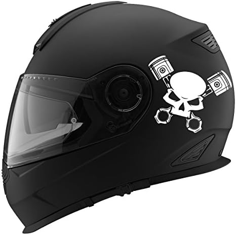 Стикер на Мотоциклет шлем с изображение на Череп и Бутала за автомобилни Състезания - 5 см - Бял