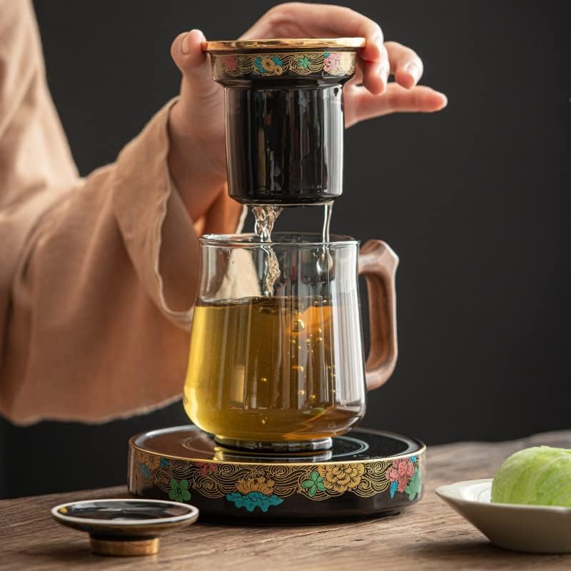 Serj Кей Designs Китайска чаена чаша с емайл, чаена стъклена офис чаша с капак, филтърна чаша комплект за напитки с мехурчета,