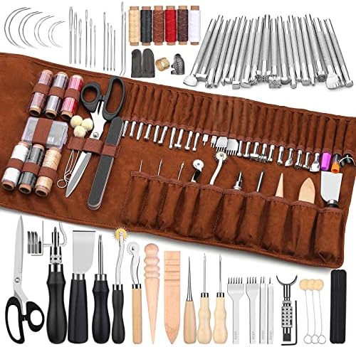 Инструменти за Бродерия от Кожата Набор от Кожени Работни Инструменти с Индивидуален Чанта За Съхранение на Инструменти за Дърворезба