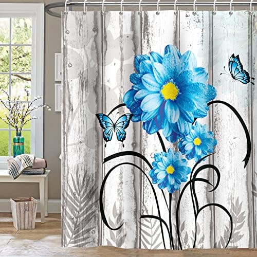 Завеси за душ с цветна пеперуда deFouliao за Баня, душ Завеса за душа в селски стил, кърпа със сини Маргаритки, Комплект дървени