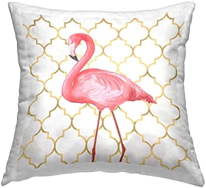 Възглавница Stupell Industries Flamingo Pink Животните с Шикозен Златен Декор от Ziwei Li Pillow, 18 x 18