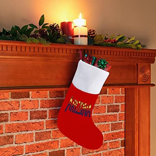 Коледни Чорапи с Флага на щата Аризона, Червените Кадифени Чорапи с Бял Пакет шоколадови Бонбони, Коледни Украси и Аксесоари за