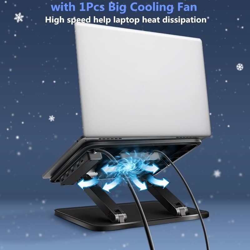 Мултифункционална Поставка за лаптоп ZSEDP с Охлаждащ вентилатор + 4шт USB порта, Регулируема По Височина стойка за Таблети