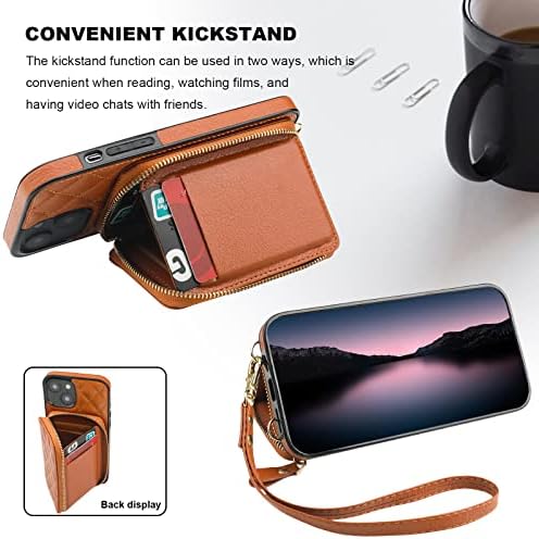 Чанта-портфейл Bocasal по рамото за iPhone 14 Plus, RFID-Принудителна Bag-Чанта от изкуствена кожа с цип, флип-надолу Капак, Калъф-книжка