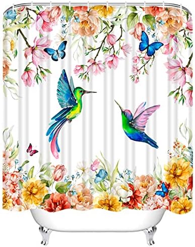 Завеса за душ с пролетта цветен модел LEITINGYA Колибри, Завеса за душ с Акварельным Цвете и Ботаническата Модел, Завеси за душ с пеперуди