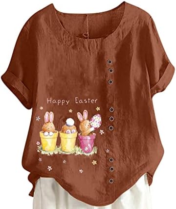 2023 Camisa Pascua против Estampado de huevos de Conejo Върховете Blusa de Manga Corta para Mujer Camisetas против Cuello Redondo