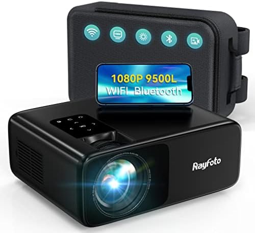 WiFi Bluetooth Проектор, Rayfoto 9500L HD Собствен Проектор 1080P, Поддръжка на 4K Шрайбпроектор за улиците, Домашен Проектор, Съвместим с TV Stick, PC, DVD, лаптоп / Допълнителна чанта в ком