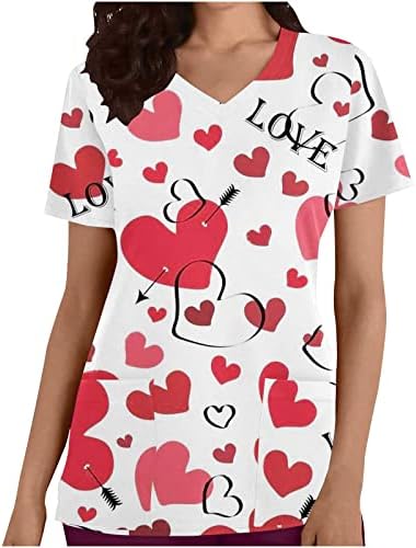 Празнична Униформи на медицински Сестри за Жени, Дишаща Блуза с Графичен Дизайн във формата на Сърце, Ризи с Къс Ръкав и Джобове, Тениски