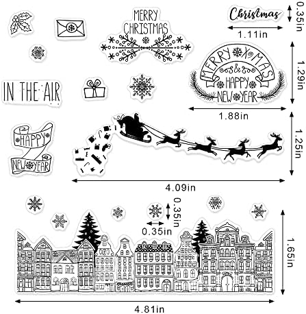 LANGFON Коледни Прозрачни Марка за Производство на пощенски Картички Декоративна Коледна Тема Градска Къща Фон Прозрачен