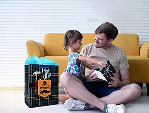 Подарък чанта WaaHome за Ден на бащата с дръжка 13 x10,5x5,8 Големи Подаръчни Торбички на Ден Щастливите Бащи от Цигарена хартия, Подаръчни