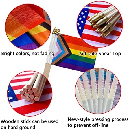 TSMD Progress Дъгата Флаг за гей-парад, Малки Мини Ръчни Знамена на ЛГБТ, 5x8 См, 12 Опаковки