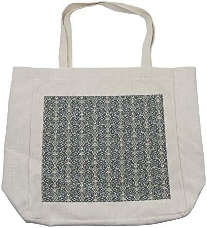 Пазарска чанта от дамасской тъкан Ambesonne, Симетричен мотив Цивилизация с Листа и пъпки от цветя, Екологично Множество чанта за