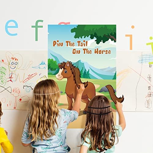 Hxezoc Играта Приколи опашката на коня, за деца, Голям Плакат с изображение на кон, Вечерни игри за деца, Украса за парти в