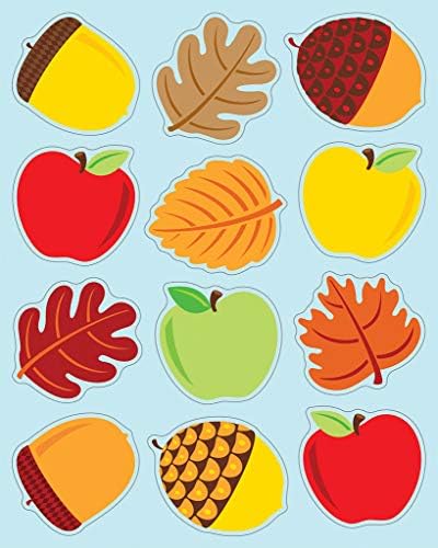 Комплект стикери за детска клас Carson Dellosa, Етикети във формата на ябълки, жълъди и листа, есенни цветя за подобряване на празнична