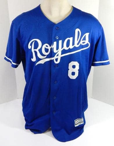 Kansas City Рояли X. Фернандес #8 Използвана в игра Синя риза Ext ST BP 48 DP39062 - Използваните В играта тениски MLB