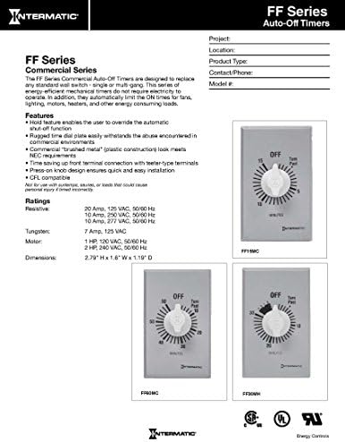 Intermatic FF34H 4-Часова Пружина Стенен Таймер с Матово метално покритие
