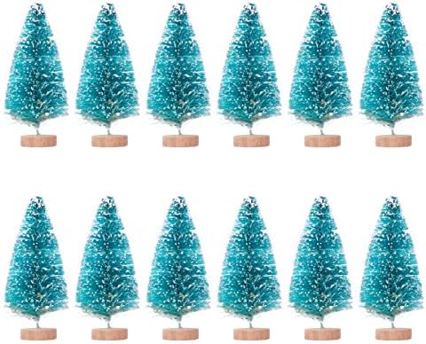 Happyyami 18шт Мини-Настолна Коледно Дърво Снежна Бор Коледна Украса За Масата Централно Украса Син 8,5 см