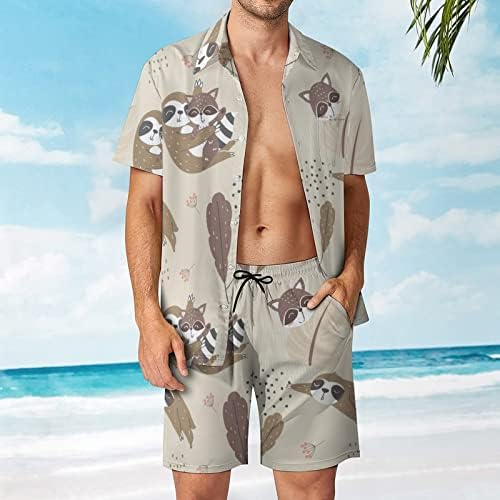 Мъжки Хавайски ризи и панталони с копчета с къс ръкав Ленивец и миеща мечка, Лятна Плажно Облекло, Спортно облекло Свободно намаляване на
