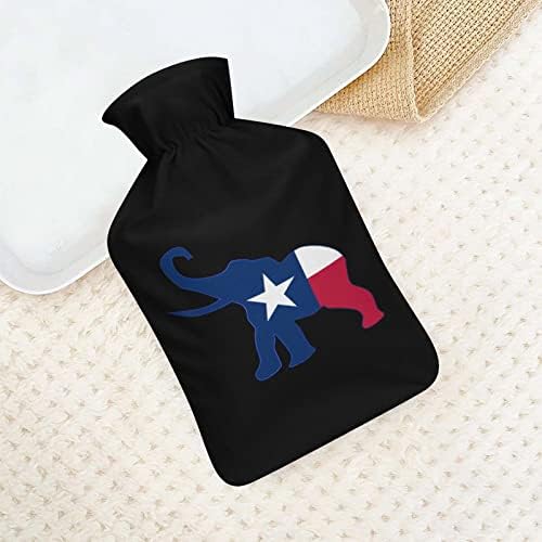 Бутилка за Гореща Вода с Флага на Тексас в формата на Слон с Меки Плюшени Капак, Топло Гума Пакет За Впръскване на Вода 1000 мл