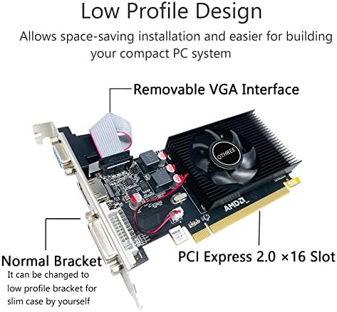 Графична карта AMD Radeon R5 230, 2 GB GDDR3 64-Bit, DVI, HDMI, VGA, Графичния процесор на компютъра, Настолна Видеокарта за игри за PC, PCI Express x16 2.0, Поддръжка на DirectX 11,2 K, Нисък профил