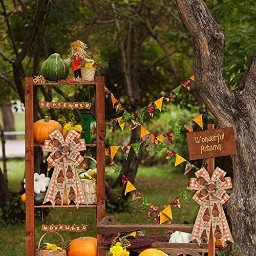 Големи Есенни Панделки за Венец на Джуджетата в Деня на Благодарността, Тиква Венец, Лъкове, Оранжеви Панделки в клетка от Буйволиной