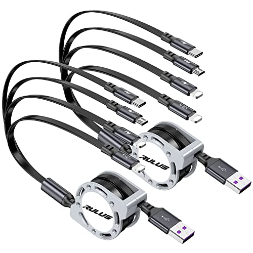Мультизарядный кабел 4A [2 опаковки 4 фута] 4 в 1 Разтегателен Мультискоростной кабел с 2 * Порта, IP / Type C / Micro USB-USB