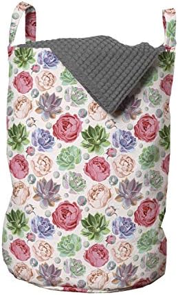 Foldout Суккулентный Чанта за дрехи, Пионовидные Роза и Сочни Многоцветни Пастелни Цъфтящи Листенца Aquarelle Botanical, Кошница