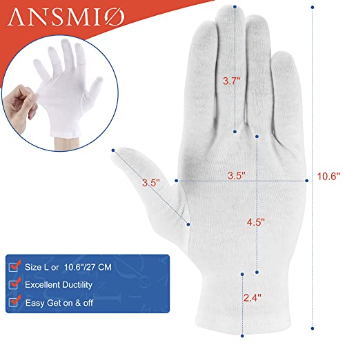 ANSMIO 12 Чифта Памучни ръкавици, Бели Ръкавици за Сухи ръце, Памучни Ръкавици от Екзема, Овлажнители Нощни Ръкавици, Бели Ръкавици