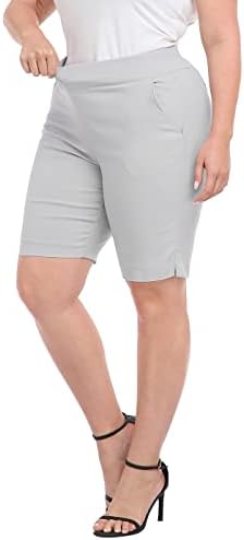 Къси панталони-бермуди HDE Plus Size със средна засаждане на inseam 10 инча, очите улов къси Панталони с Джобове