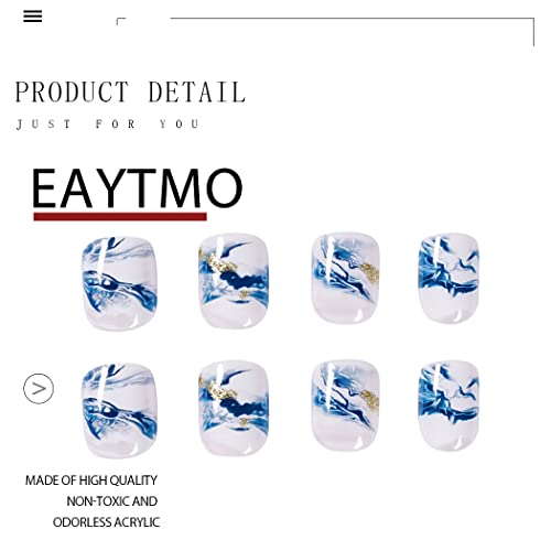 Eaytmo Press on Nails Бели мраморни къса режийни ноктите С квадратни върховете, Пълно покритие, Акрилни режийни ноктите С дизайн на