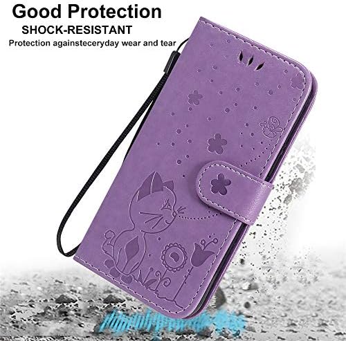 Чанта-портфейл XYX за Samsung S9 Plus, флип-надолу капак за телефон от изкуствена кожа с релефно под формата на котка Пчелите