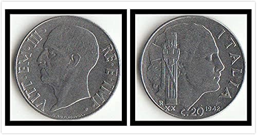 Европейската Италия 20 зловещ Година Странна Валута на Втората световна война Колекция от Чужди монети 20 Лири Монета Година