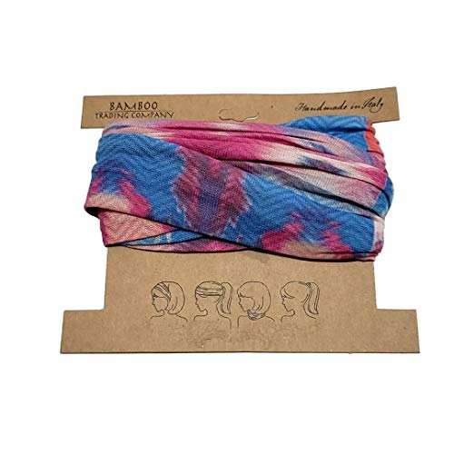 Широки ленти за коса Бамбук Trading Company в стил Бохо - Комплект от 4 чалми за оцветяване на равенство - 16 L x 9W - Син, Розов, лилав,