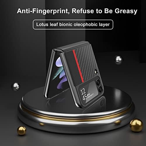 Калъф ZTOFERA за Samsung Galaxy Z Flip 3 5G, ултра тънък калъф за телефон от висококачествена изкуствена кожа от въглеродни влакна със защитата