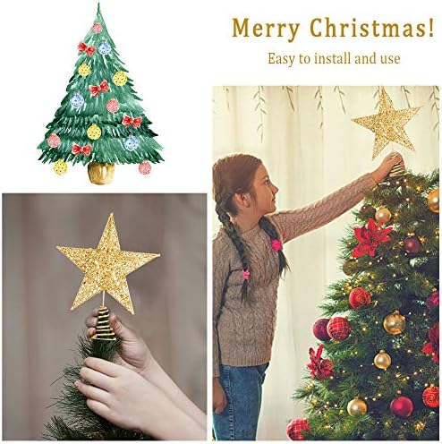 Dadabig Коледно Дърво Topper Звезда, 10 Инча Коледно Дърво Звезда Златна Елха Topper Коледна Украса Метална Выдалбливаемая Звезда