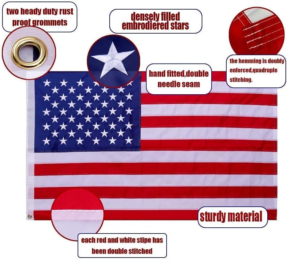 Американски флаг Тежкотоварни 2,5x4 всички сезони Зашити ленти с бродирани звездите на Американското знаме, Направено в САЩ, тежък найлонов