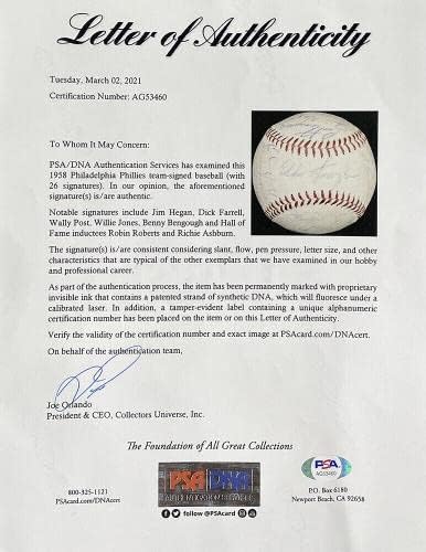 1958 Отбор Филаделфия Филис подписа бейзболен договор с Эшберном Робертсом + 24 с Други бейзболни топки с автографи на PSA