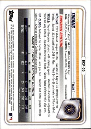 Перспективи Bowman Chrome 2020 #БКП-35 Брайс Туранг Официалната бейзболна картичка Milwaukee Brewers MLB в в (NM или по-добър) състояние