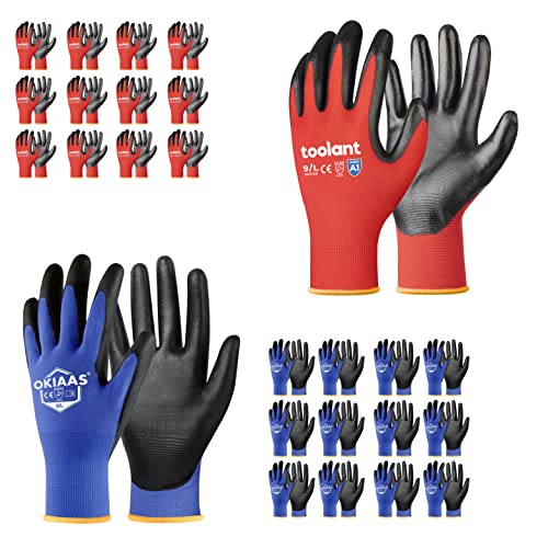 Предпазни работни ръкавици OKIAAS, сини, 12 двойки, Нитриловые Работни ръкавици toolant с дръжка - 12 двойки, Червени, Са идеални за леки работи, Големи