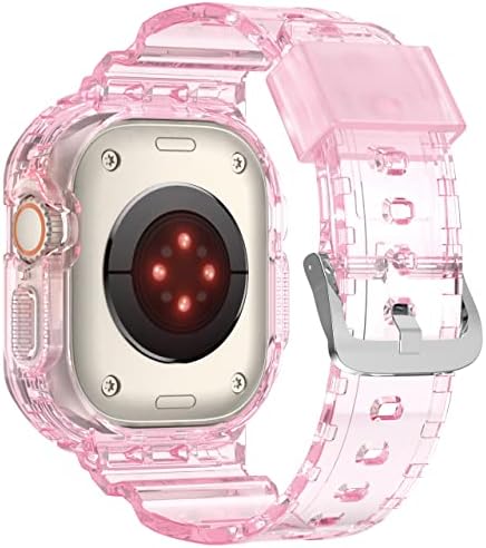 Прозрачен Каишка за часовник, който е Съвместим с Apple Watch Ultra 49 мм Crystal Jelly, Здрав Калъф-Броня от TPU, Прозрачен Спортен устойчив на удари Защитен Калъф за iWatch Ultra 49 мм, Се?