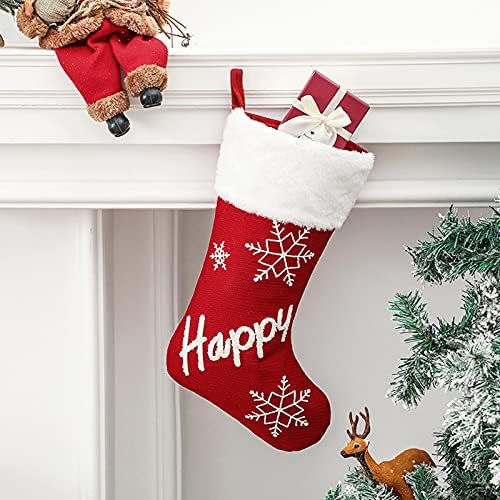 Чорапи Празнични Коледни Висящи Семейни за Коледна Украса Модел, Притежателите на Орнаменти, Изпъстрен Червени Вечерни Чорапи,