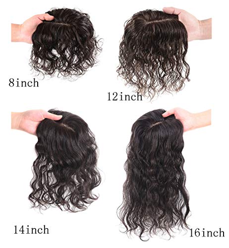 Дамски изкуствена коса от естествена Коса, Susanki 3,5 x 5,5, Обвързани Ръчно от Загуба на Коса, Къдрава 14, Тъмно-Кафяви