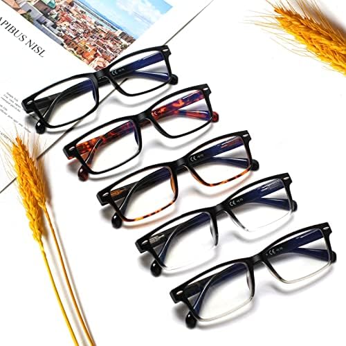 Henotin 5 Опаковки Очила за четене Качествени слънчеви Очила за Четене с Пружинным тръба на шарнирна връзка, Блокер Синя Светлина Очила за Мъже и Жени (Многоцветни, 0.0)