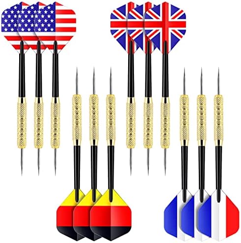 Стрели със стоманени връхчета Ohuhu, Професионални метални стрели с изображение на националното знаме (4 стила) - Набор от метални накрайници за стреличките, 12 метални