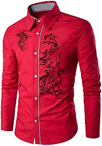 Мъжки дрехи с дракон, мъжка блуза с отложным яка с принтом, дълга тениска с яка, ежедневни риза с черепашьим деколте и дълъг ръкав